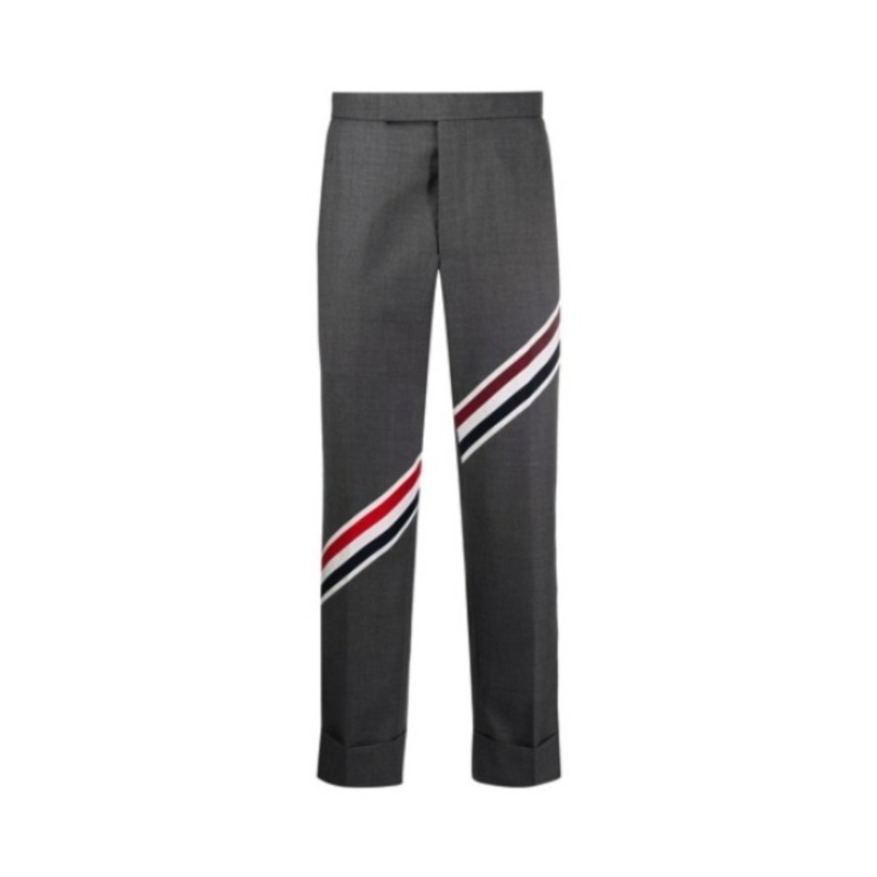 THOM BROWNE 罗缎标饰斜条纹饰羊毛长休闲裤