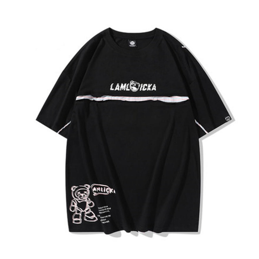 LAMLICKA 小恶魔不规则条纹拼接短袖T恤 男女同款 LM21S042