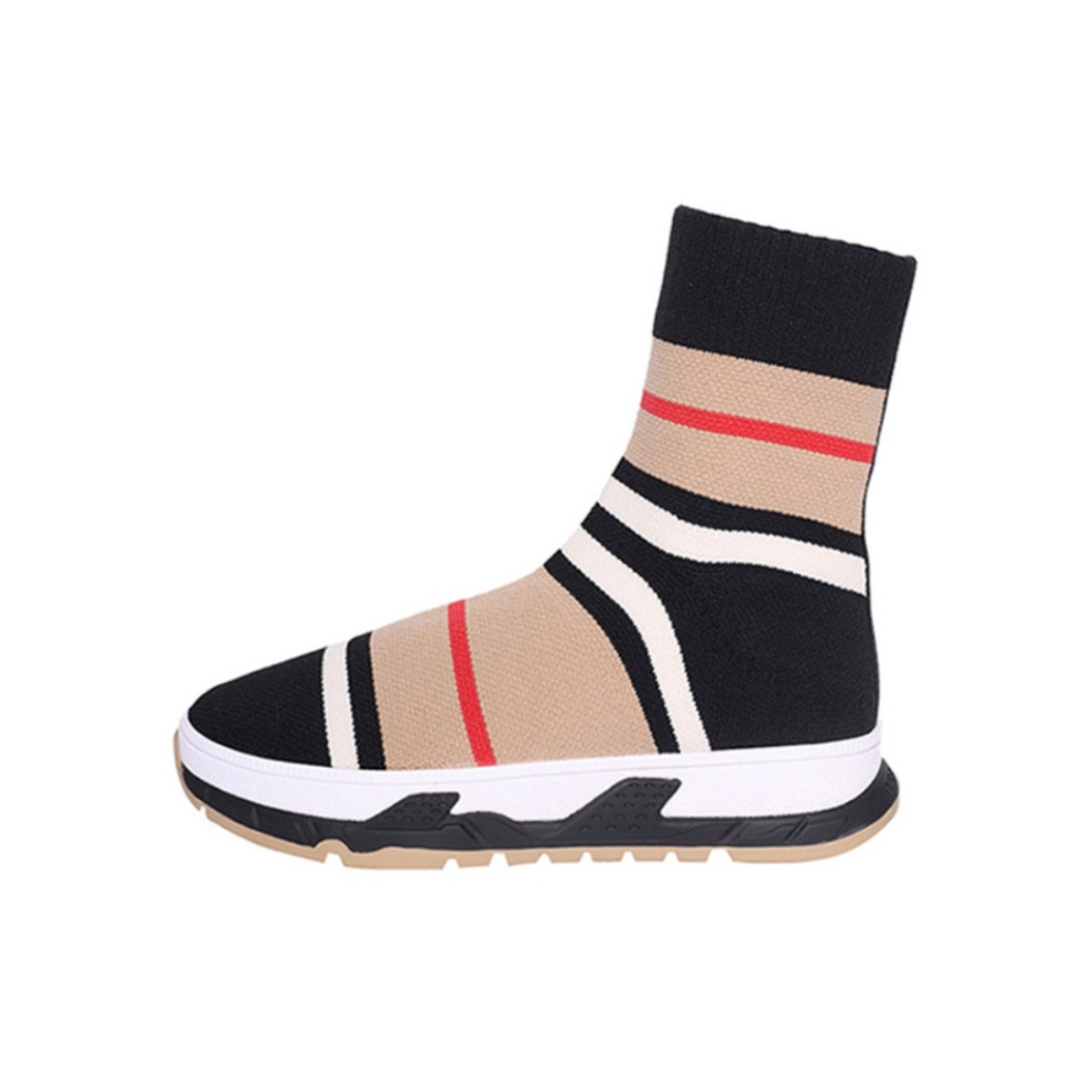 推荐商品：Burberry 博柏利 黑色聚酯纤维高帮针织运动鞋 8018856 黑色/棕色