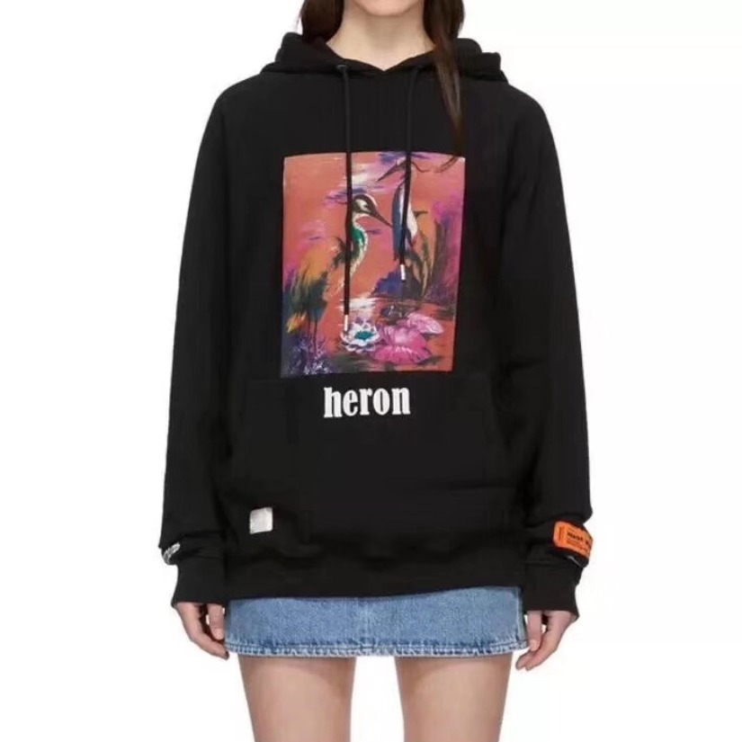 Heron Preston HP彩色图案黑白仙鹤字母连帽卫衣 男女同款