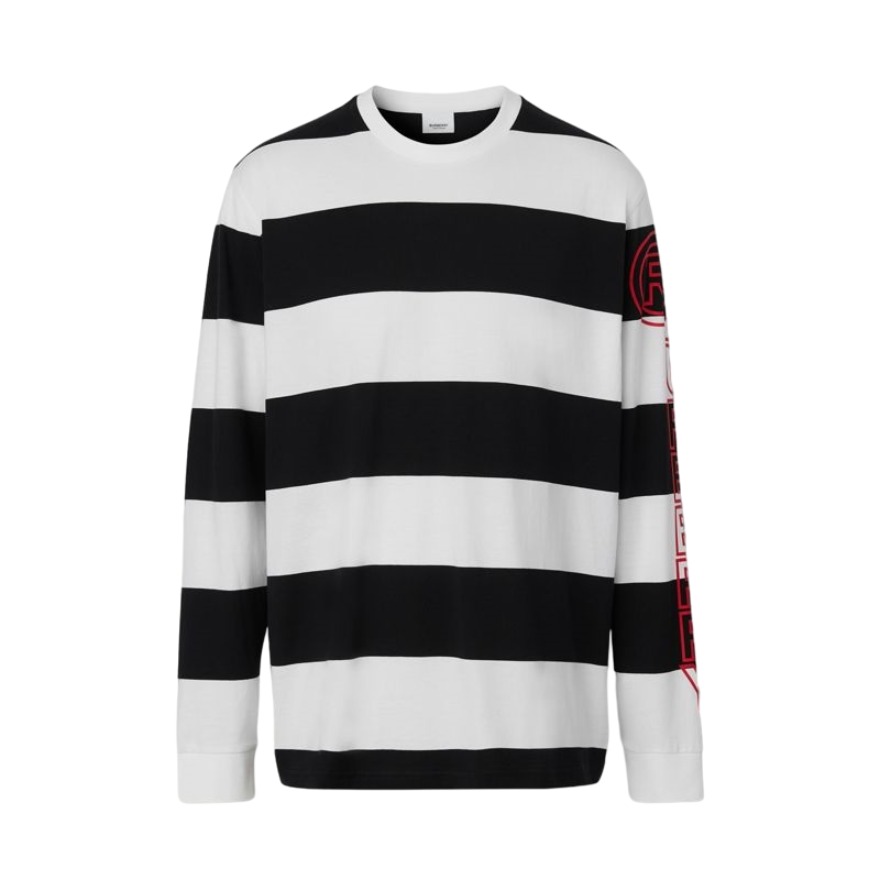 BURBERRY LOGO印花长袖条纹棉质宽松上衣