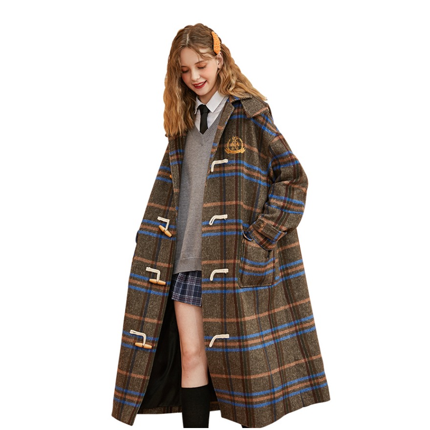 UNIFREE 宽松刺绣格子毛呢外套 U204H905P1Y1