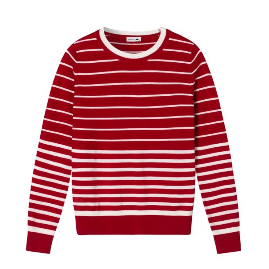  LACOSTE 女装条纹圆领羊毛毛衣 AF9134K2