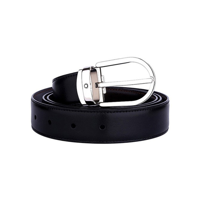 推荐商品：MONTBLANC/万宝龙 男士商务经典马蹄形针扣椭圆形镀钯针式带扣腰带 128135