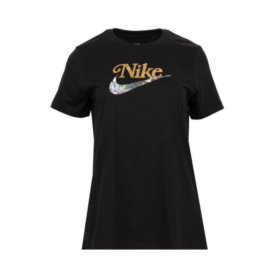 Nike 女装 2021AW 圆领长款图案黑色LOGO透气运动短袖T恤 DD1340