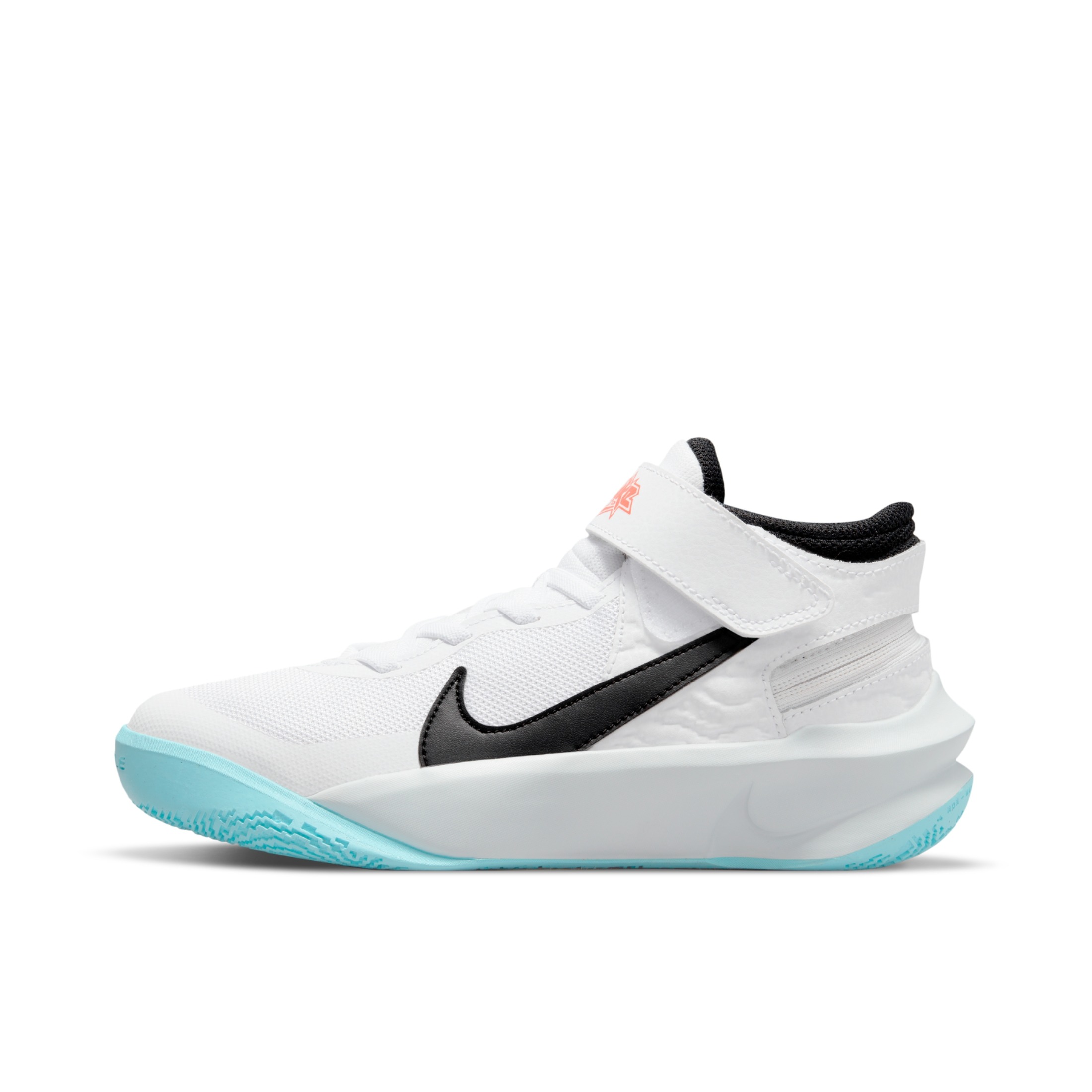 推荐商品：Nike Team Hustle D 10 Flyease 易穿脱 防滑耐磨 减震透气 实战 训练 织物 合成革 舒适百搭 魔术贴 篮球鞋 GS/白色/冰蓝/黑色