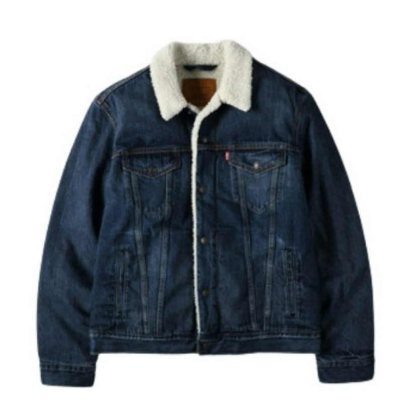 【金智秀同款】Levi's 国内哈灵顿风保暖多口袋修身棉质仿羊羔毛灯芯绒加绒加厚单排扣拼接翻领长袖牛仔夹克 16365 深蓝