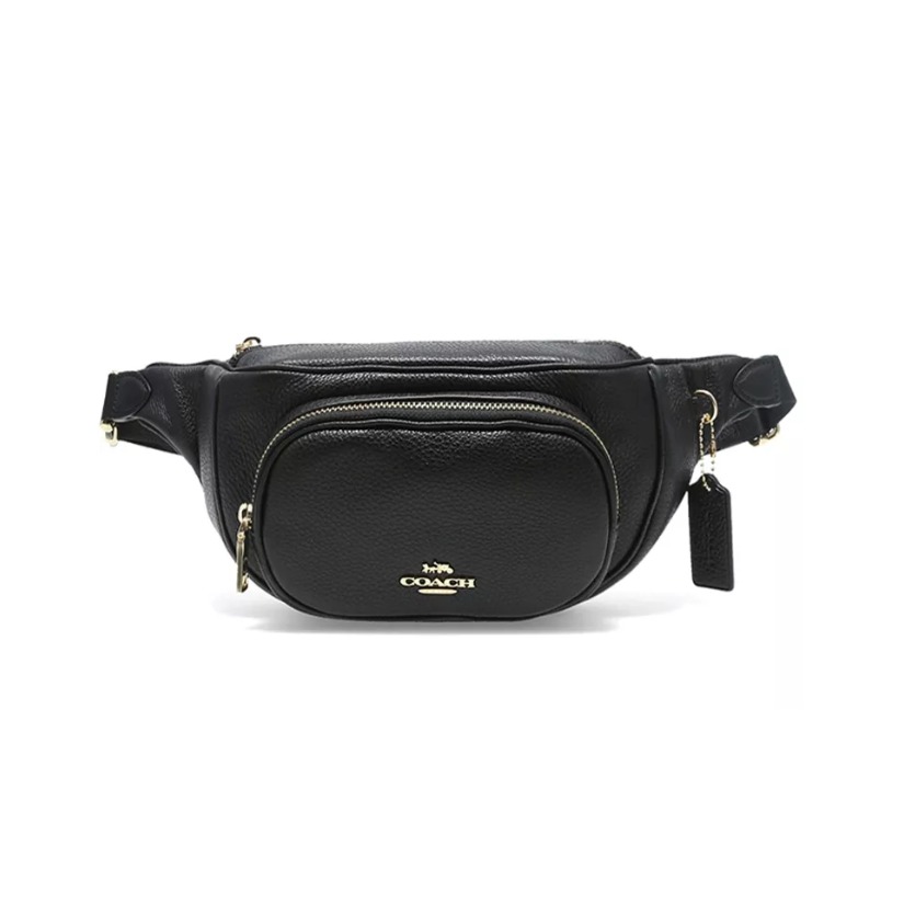 Coach Court Belt 23 小号 皮革拼接拉链腰包 黑色 6488-IMBLK