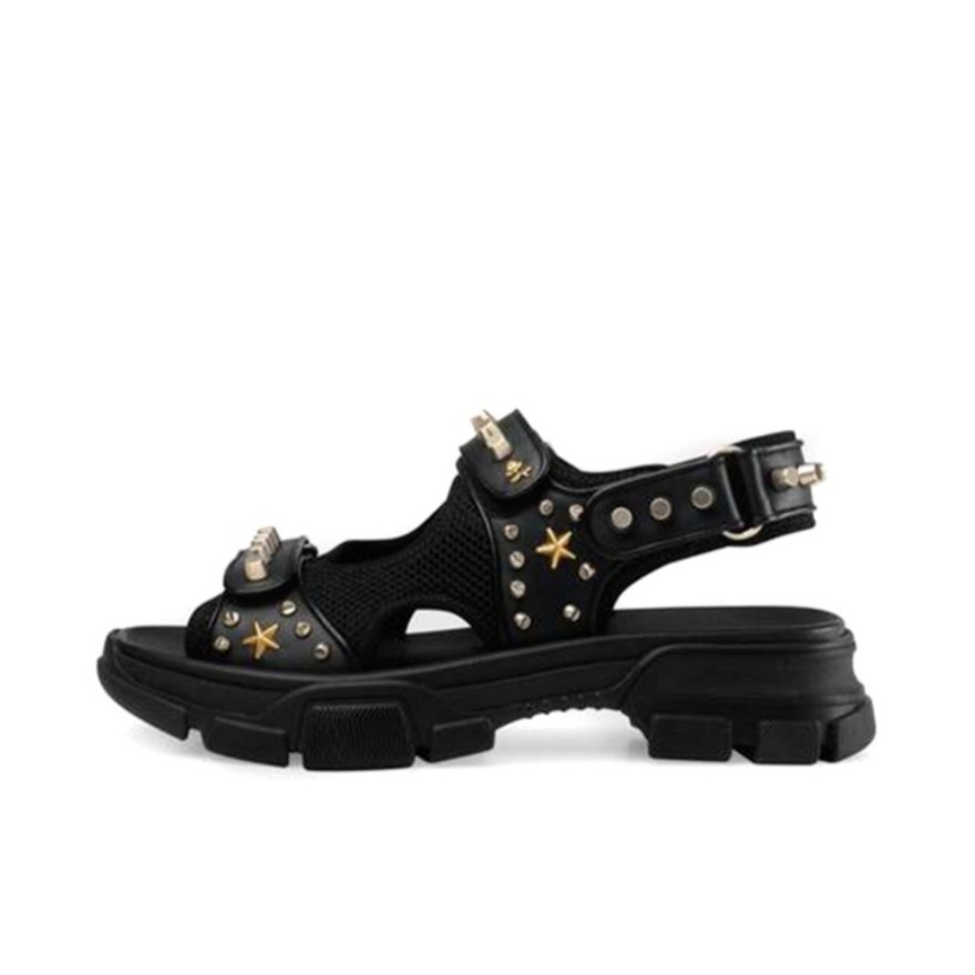 Gucci 古驰 铆钉皮革网眼凉鞋 546073