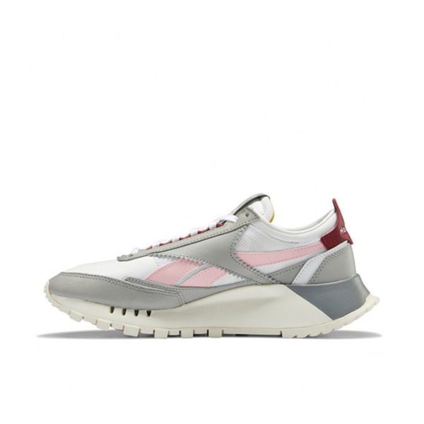 推荐商品：Reebok/锐步 Classic Leather Legacy 跑鞋 时尚复古合成革包裹性轻便减震增高 灰色/粉色