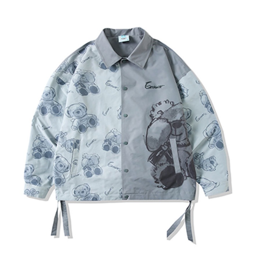 ER 小熊满印休闲翻领夹克 男女同款 Erjk2633
