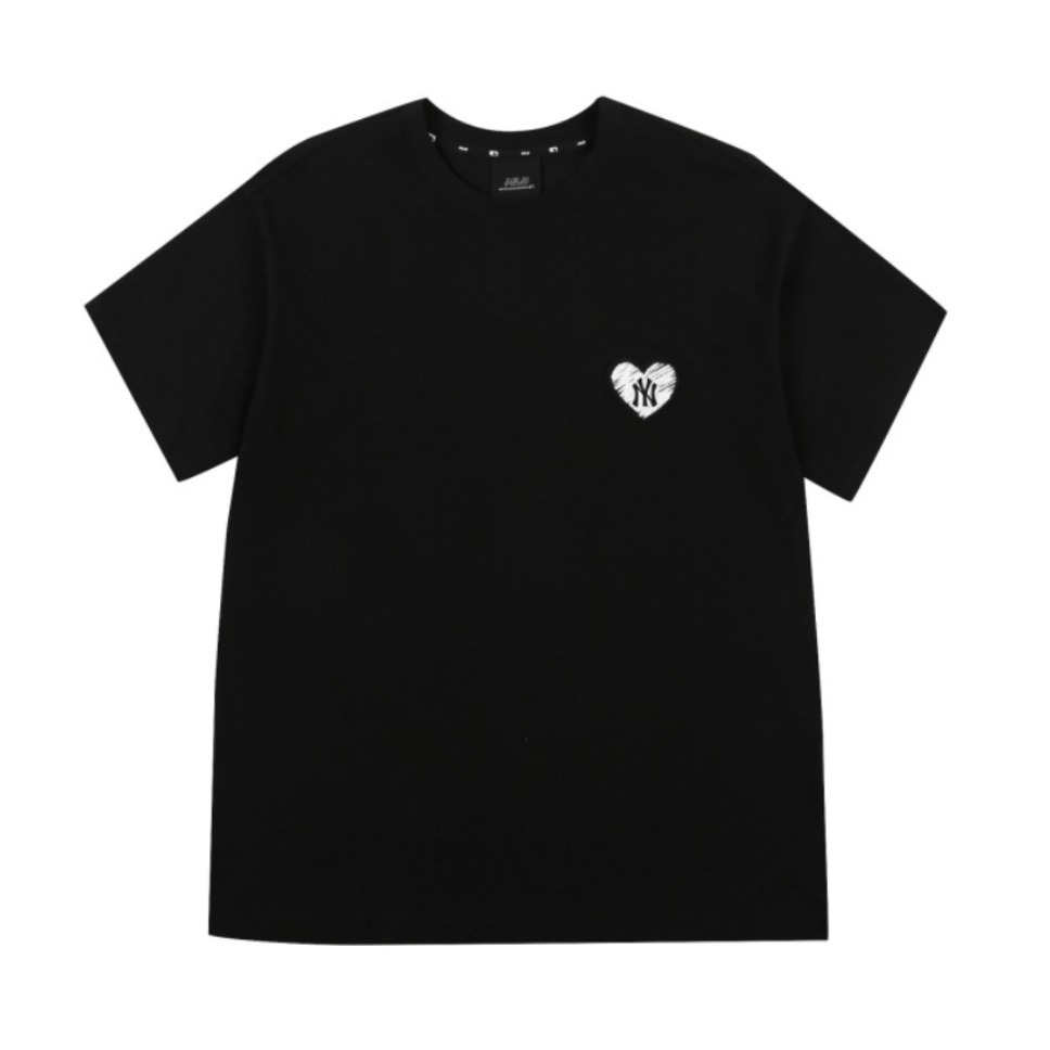 MLB 刺绣爱心小标直筒圆领正肩袖短袖T恤 男女同款 31TSH1131