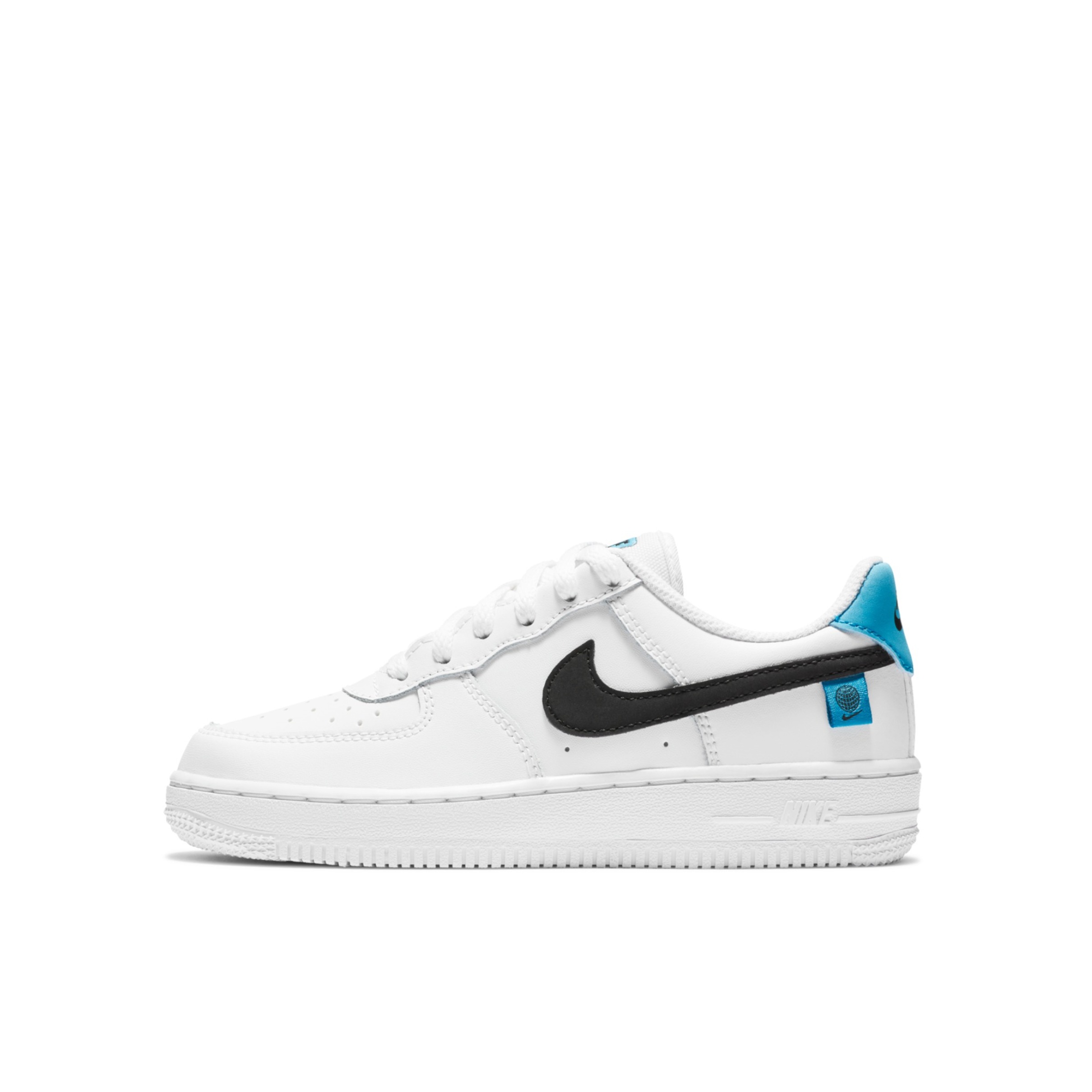 推荐商品：Nike Air Force 1 板鞋儿童 透气舒适防滑耐磨轻便休闲 小童/白色/黑色/怒火蓝