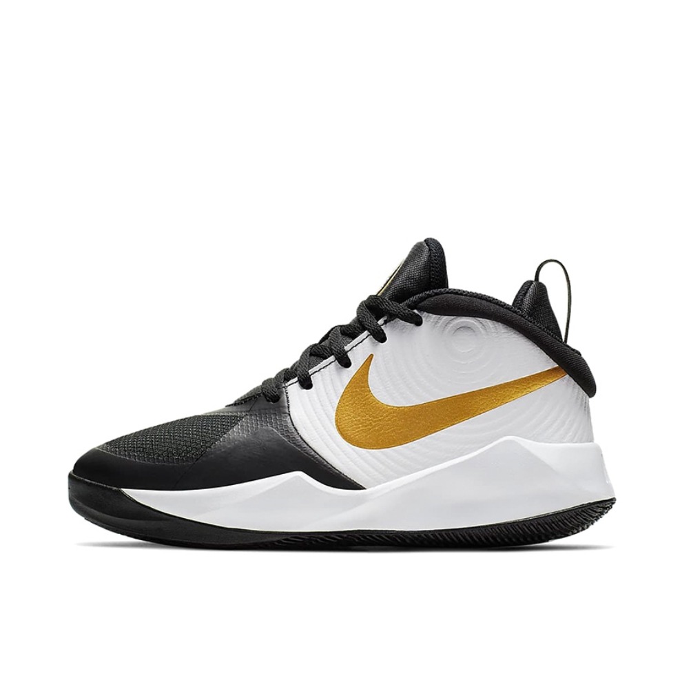 推荐商品：Nike Team Hustle D 9 防滑 耐磨 实战 魔术贴 运动 织物 合成革 篮球鞋 GS/黑色/白色/金色