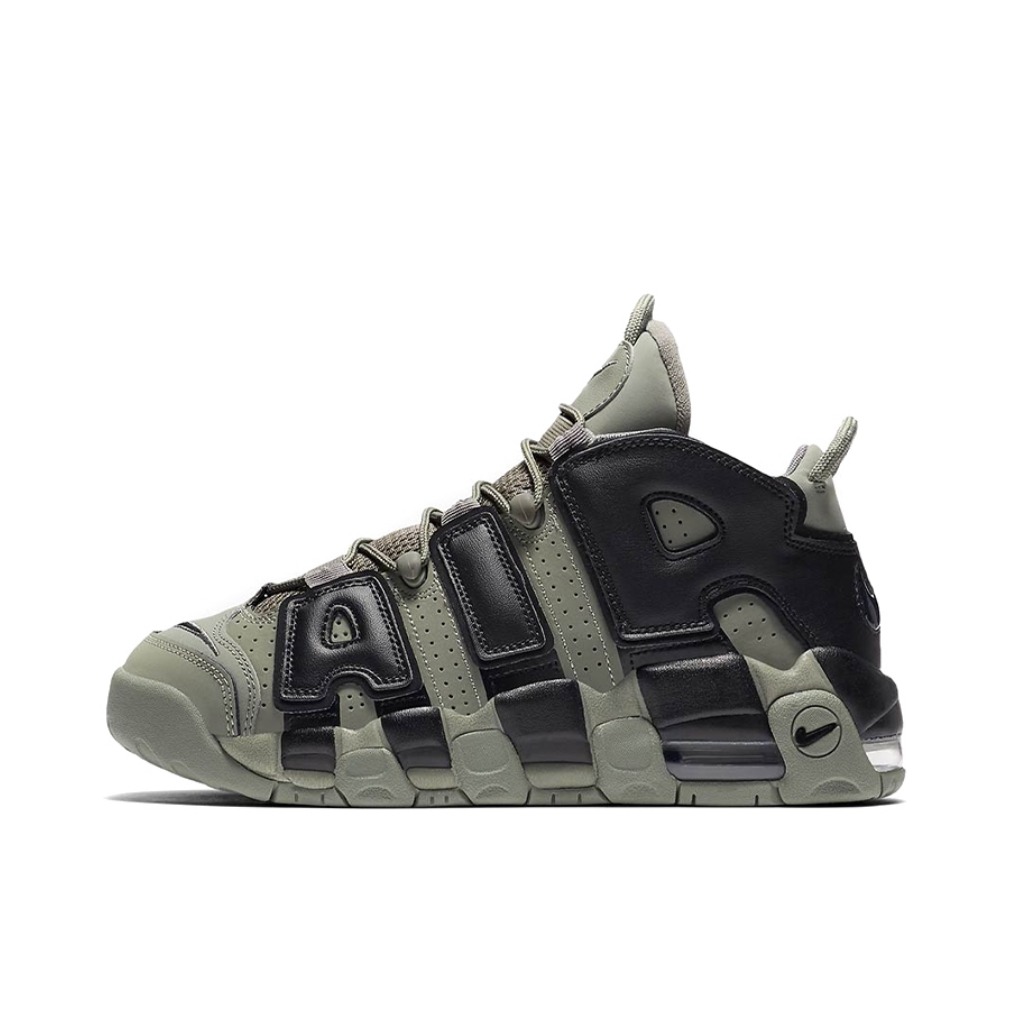 推荐商品：Nike Air More Uptempo 运动休闲鞋 缓震复古百搭防滑耐磨支撑圆头篮球风  Dark Stucco Black GS/黑绿色