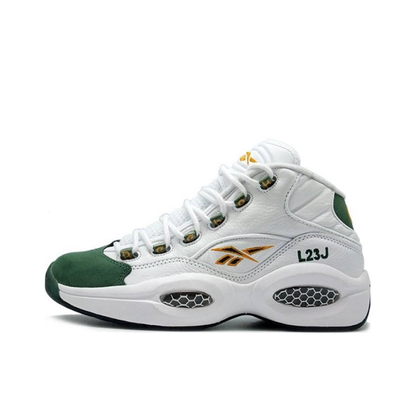 推荐商品：Reebok/锐步 Question 复古 减震 防滑耐磨 实战 透气 运动 包裹性 篮球鞋 White/PaleGreen
 白金绿