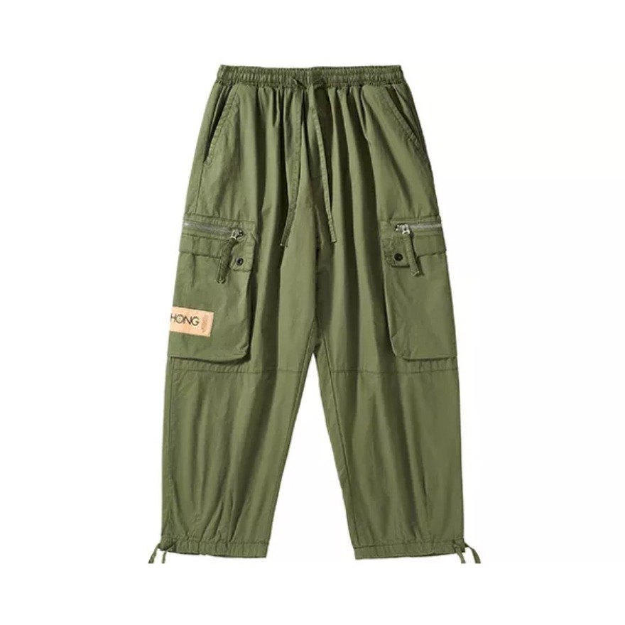 PLAY CLOTHS 多口袋拉链拼接系带廓形束脚工装裤 P2122332