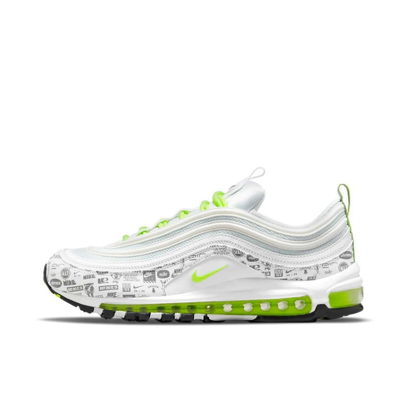 推荐商品：Nike Air Max 97 跑鞋 气垫减震全掌舒适透气防滑耐磨百搭复古织物合成革运动时尚圆头包裹性支撑 男款/白色/荧光绿