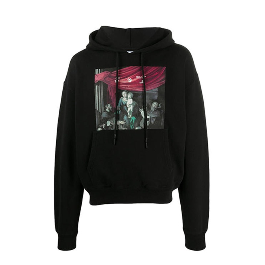 OFF-WHITE 油画箭头印花抽绳连帽套头卫衣 男女同款