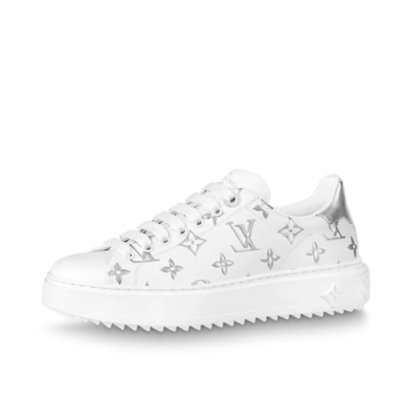 推荐商品：Louis Vuitton Time Out系列 防滑耐磨 牛皮圆头 舒适时尚 皮革 运动休闲鞋 白色/银色