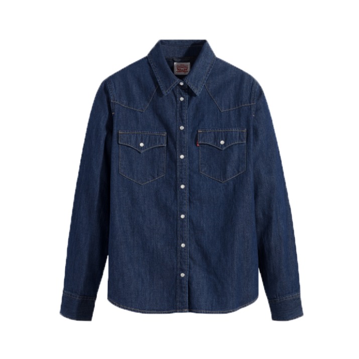 Levi's/李维斯 修身牛仔翻领单排扣尖领长袖衬衫 女装 86832