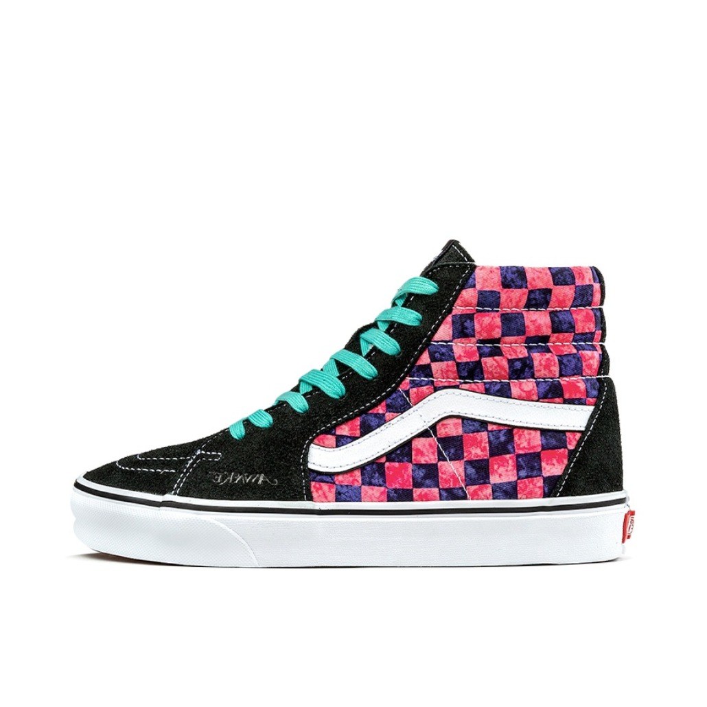 推荐商品：Vans/范斯 SK8-Hi 板鞋 潮流经典拼接复古街头厚底 Awake NY联名/棋盘格/黑色/紫色