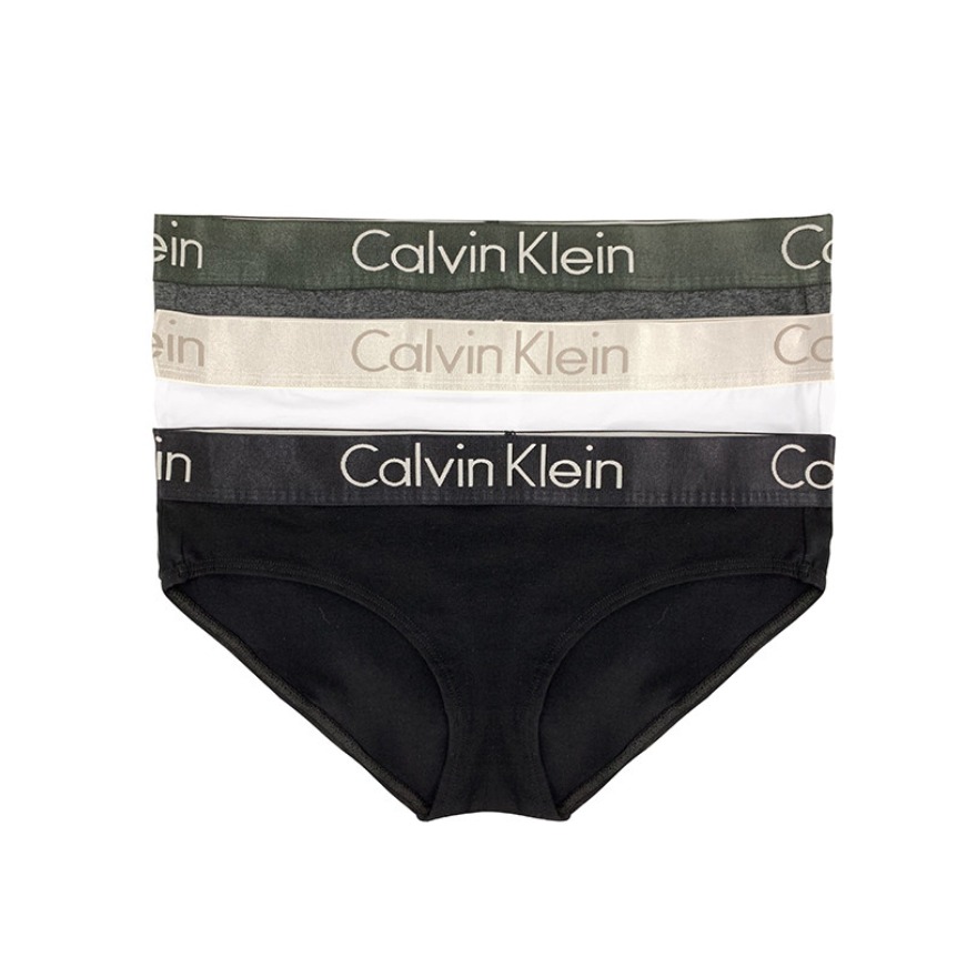 Calvin Klein 包臀宽边高腰纯棉女士三角内裤三条装 QP1808S 黑白灰