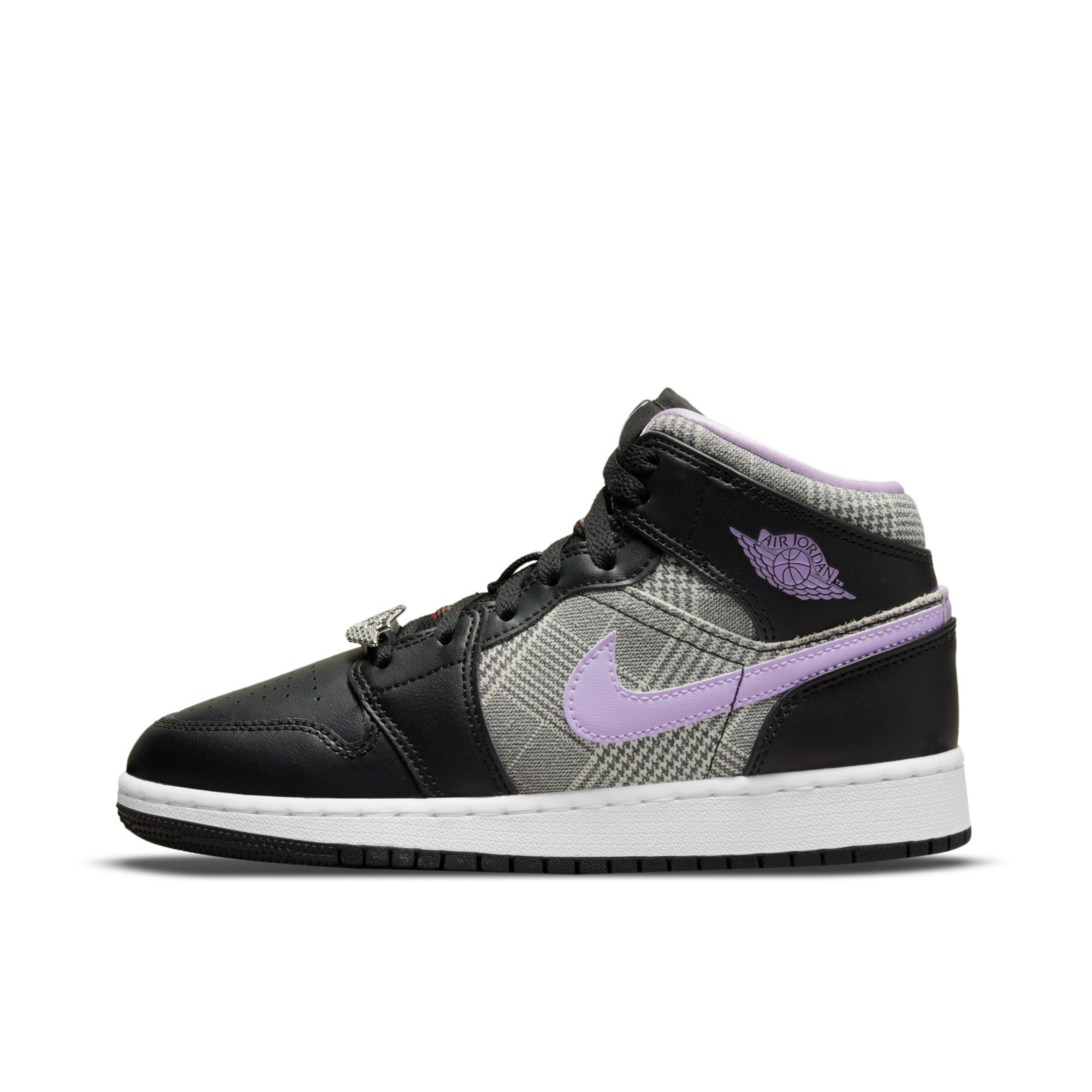 推荐商品：Air Jordan 1 板鞋 运动休闲鞋 复古潮流支撑合成革 Houndstooth 中帮/GS/黑紫/千鸟格