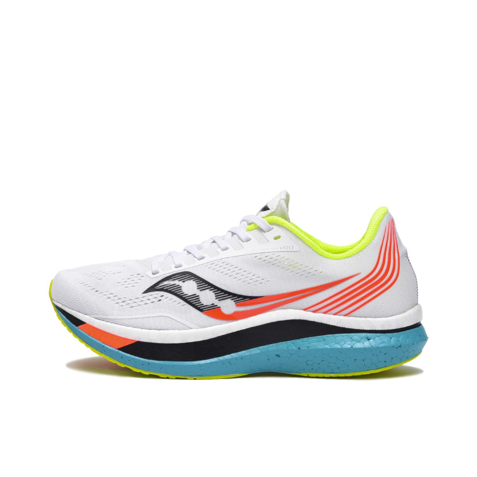 推荐商品：Saucony/索康尼 Endorphin Pro 啡鹏 碳板 减震支撑 防滑耐磨 轻便透气 跑鞋 白色/橘红/荧光黄