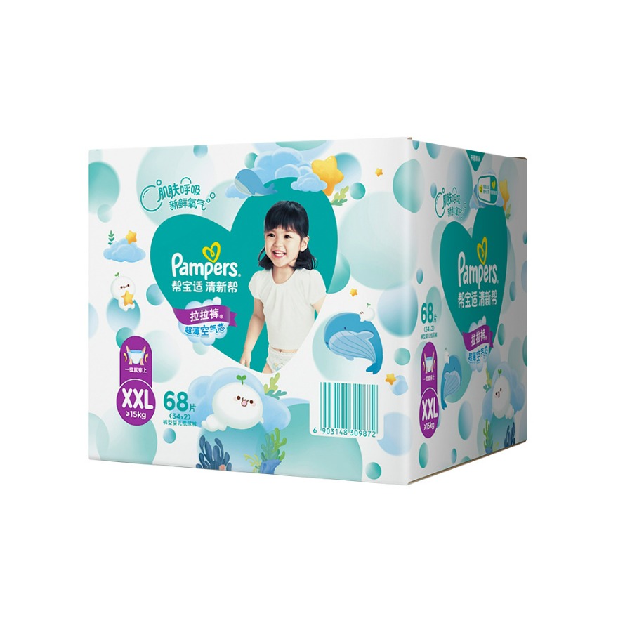 推荐商品：帮宝适 新生儿清新帮超薄柔软透气泡泡拉拉裤XXL码 尿不湿大宝宝