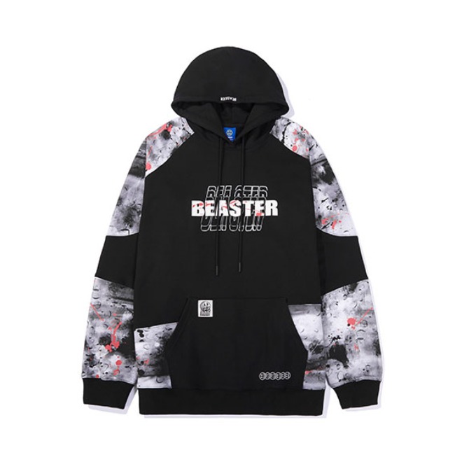 BEASTER 2024AW 泼墨印花拼接鬼脸撞色连帽卫衣 男女同款 B112091209