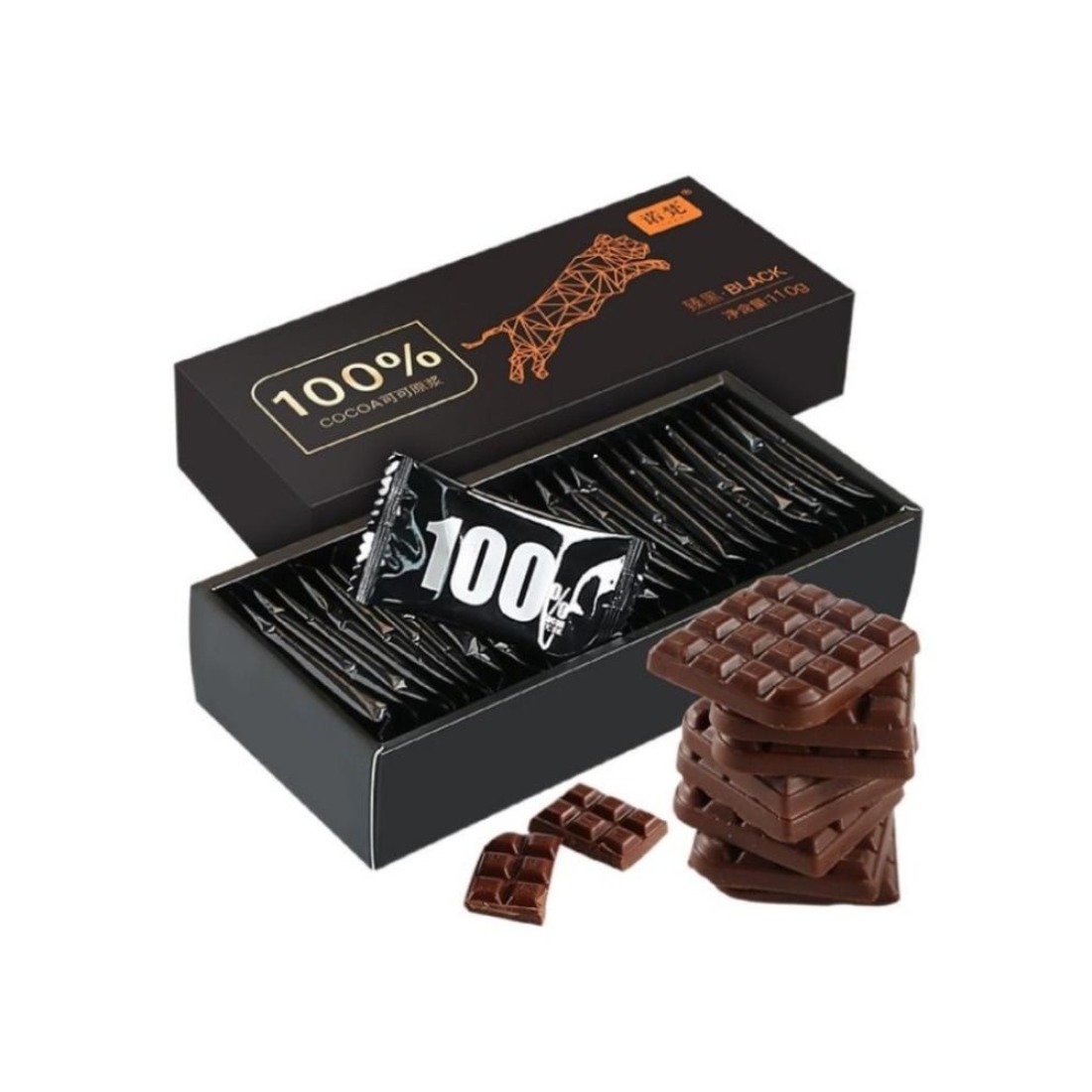 推荐商品：NOVOR/诺梵 黑巧克力110g 盒装 纯可可脂健身休闲解馋饱腹醇香浓郁 100%逆天苦
