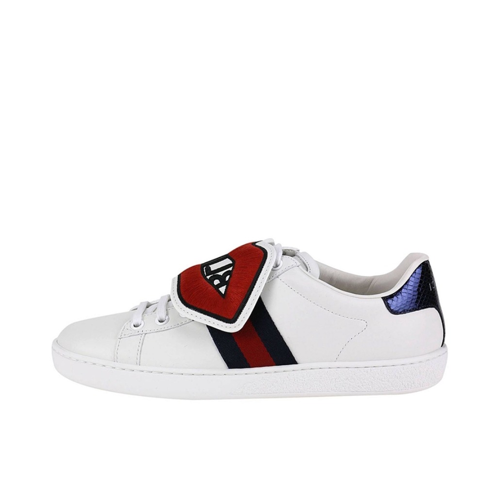 推荐商品：Gucci Ace 板鞋 减震防滑耐磨时尚休闲运动魔术贴牛皮 红唇/白色