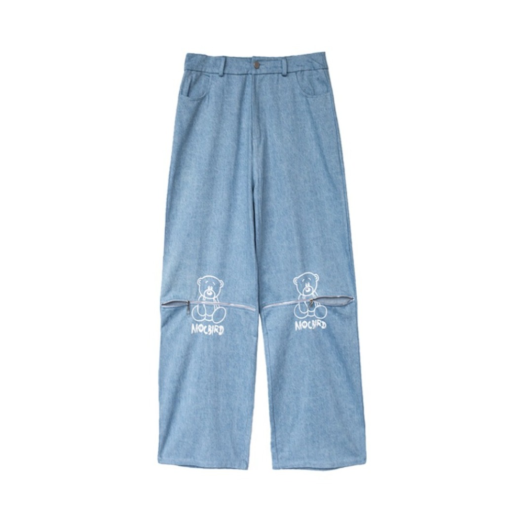 MOCBIRD  国潮小熊拉链街头休闲长裤 男女同款