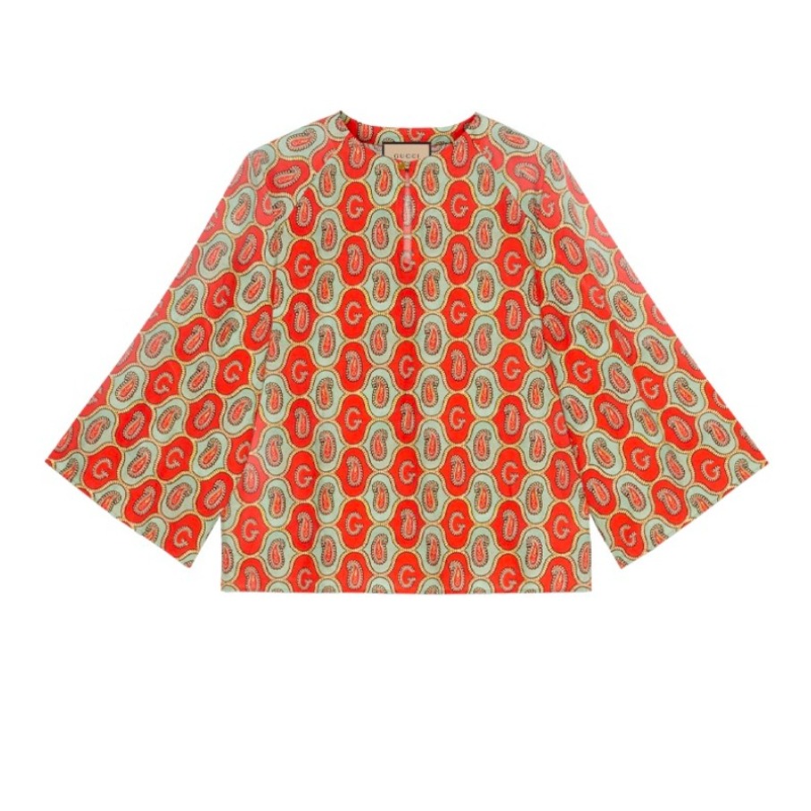 Gucci/古驰 G佩斯利印花棉麻宽松长袖衬衫