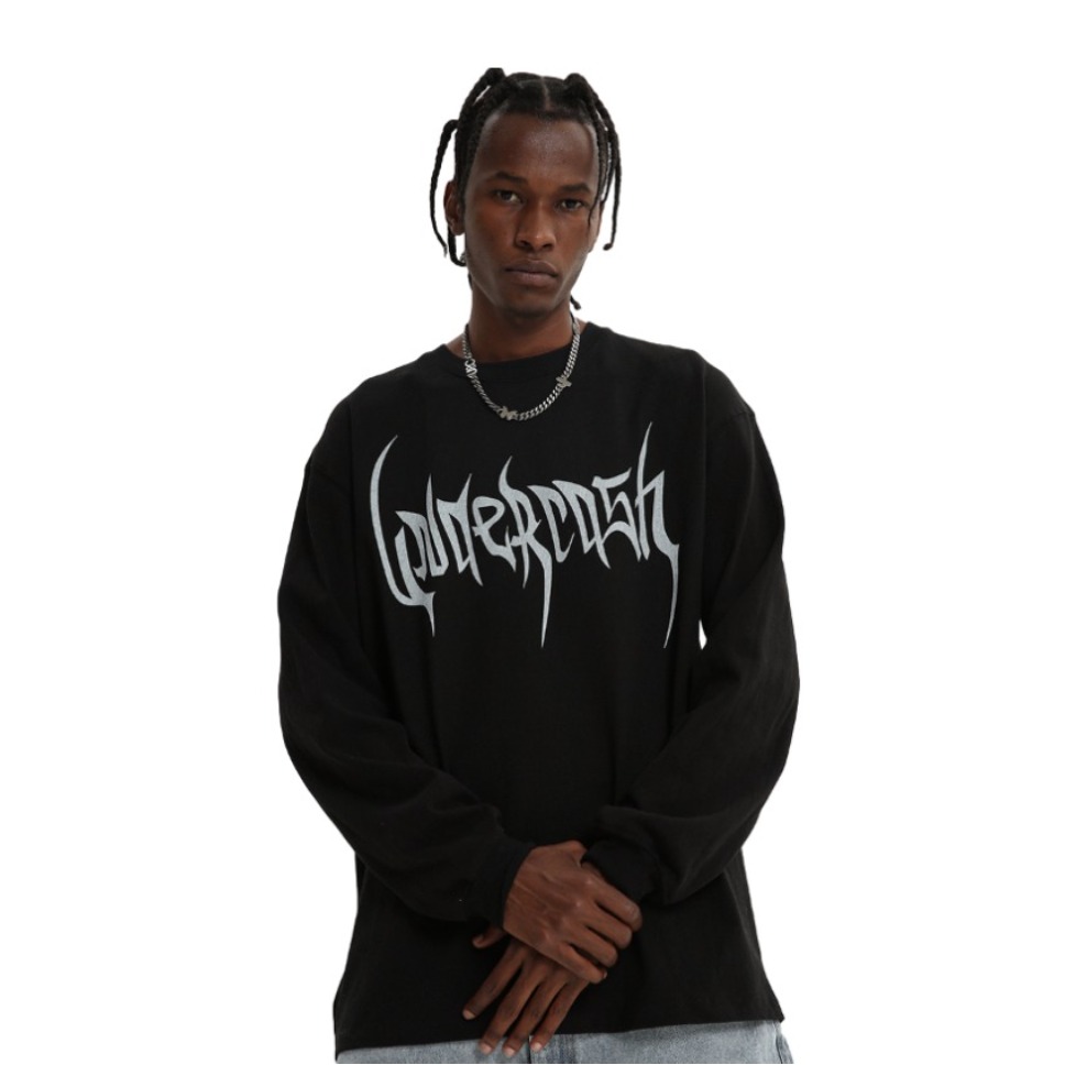 UNDERCASH 暗黑高街骷髅头印花长袖T恤