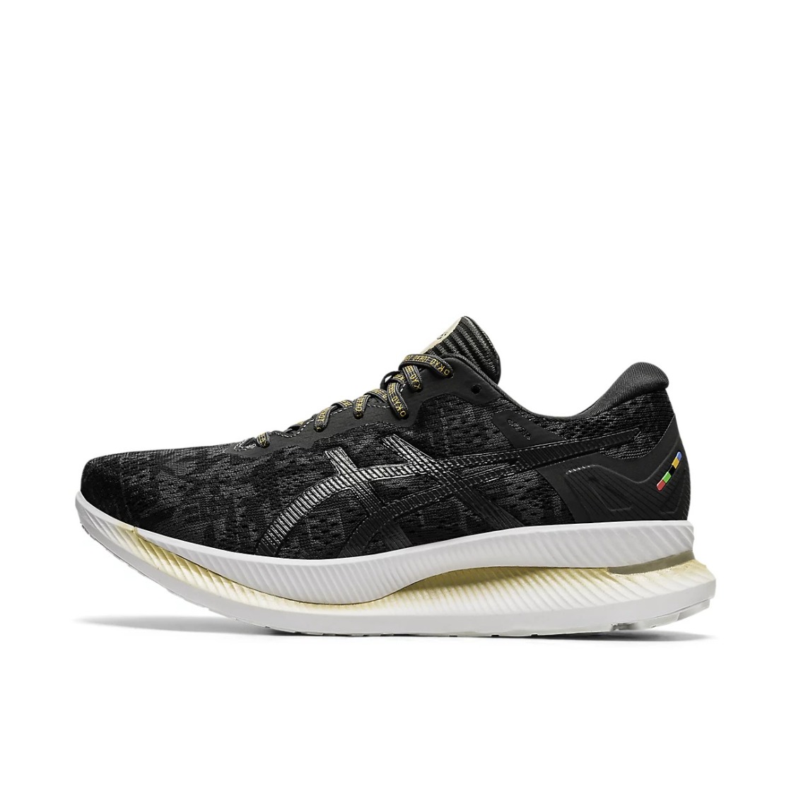推荐商品：Asics/亚瑟士 GlideRide 跑鞋 缓震回弹防滑耐磨舒适透气轻便百搭复古竞速包裹性 黑白/黄色