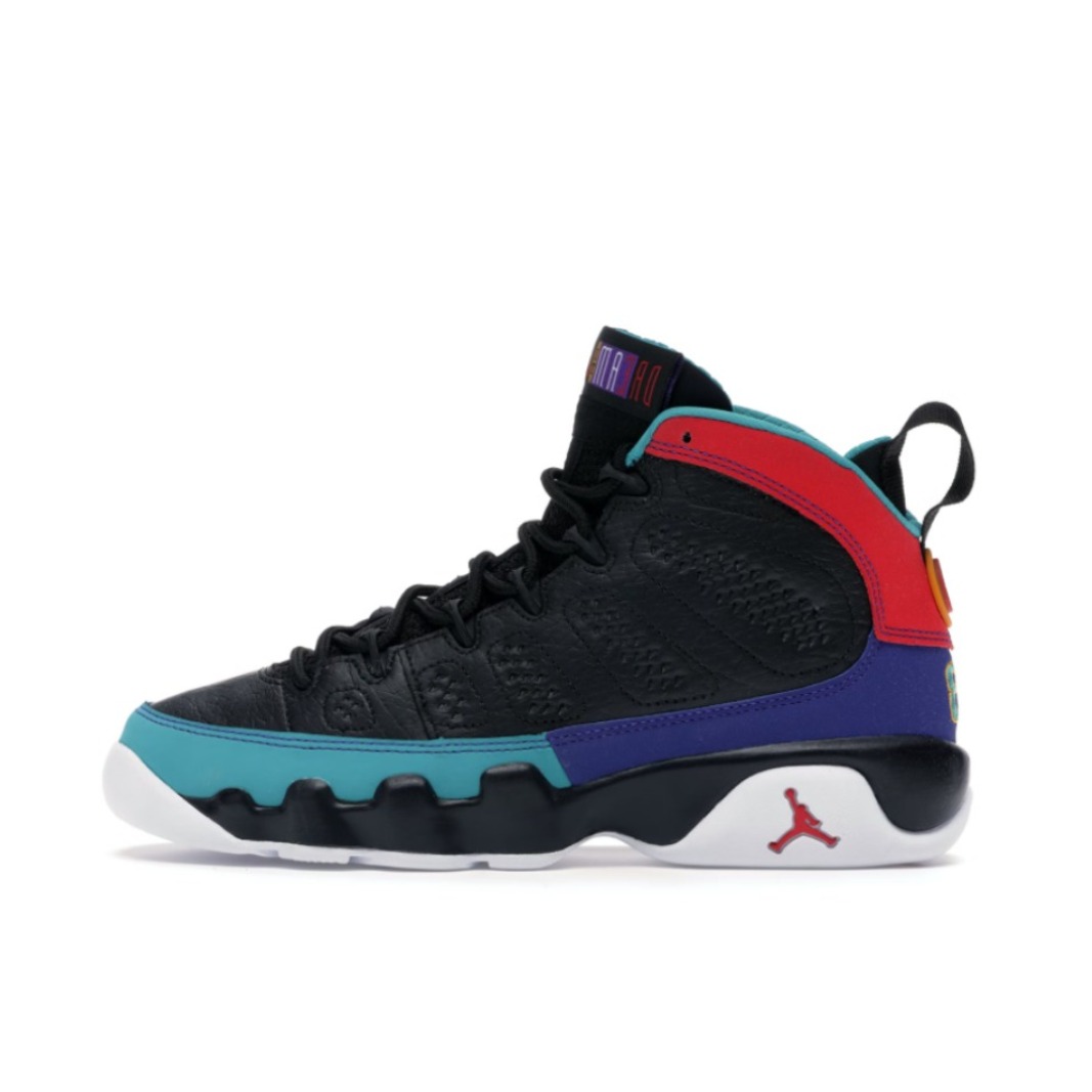 推荐商品：Air Jordan 9 运动休闲鞋 复古百搭减震透气舒适轻便防滑耐磨支撑合成革包裹性 GS/黑色/蓝色/红色