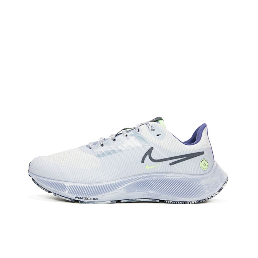推荐商品：Nike Air Zoom Pegasus 38 跑鞋 气垫缓震透气舒适轻便防滑耐磨休闲运动织物圆头回弹平跟 白色/蓝色
