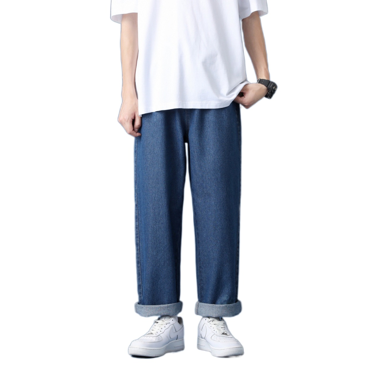 【爆款top】真维斯 宽松纯色可卷边牛仔裤 JY12181073