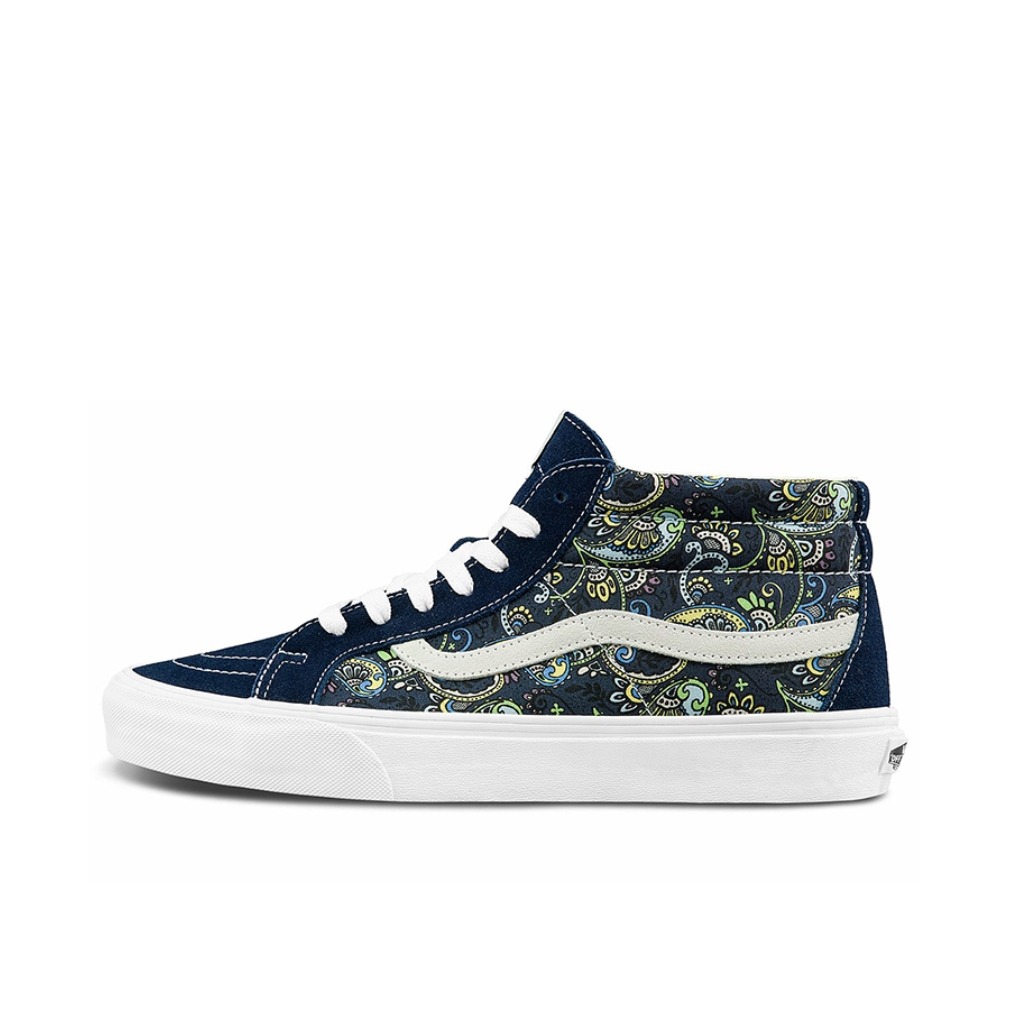 推荐商品：Vans/范斯 SK8-Mid 板鞋 潮流拼接复古百搭防滑耐磨 蓝色/印花