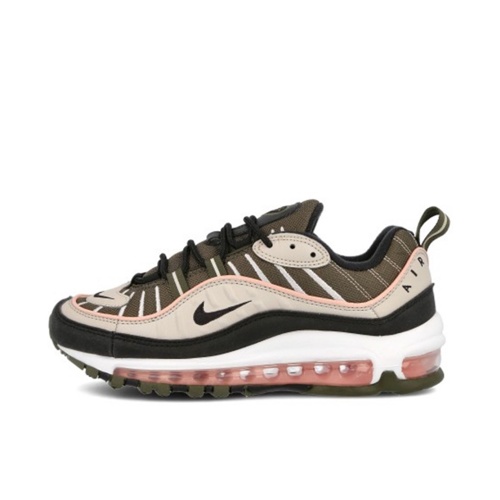 推荐商品：Nike Air Max 98 跑鞋 潮流复古全掌缓震回弹防滑耐磨轻便透气时尚拼接圆头气垫 Khaki Sand 黑色/沙色/珊瑚红