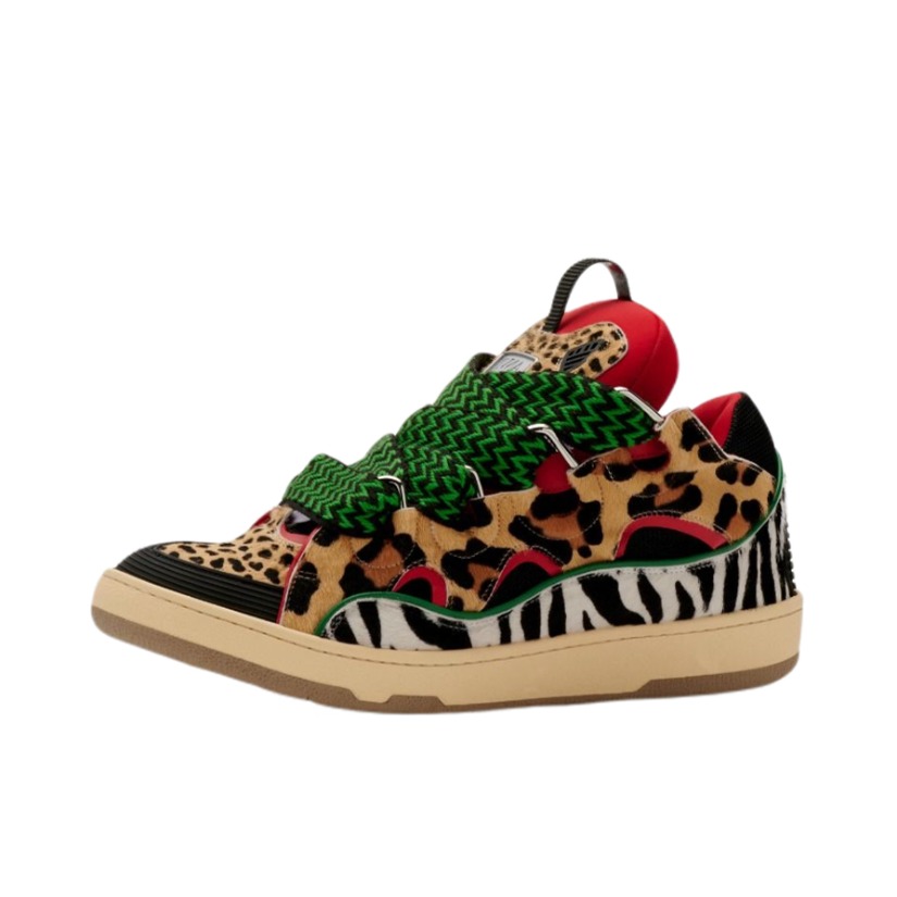 推荐商品：LANVIN 浪凡 Curb 舒适圆头 防滑耐磨 时尚百搭 潮流 运动 拼接 皮质 徽标 板鞋 绿色/红色