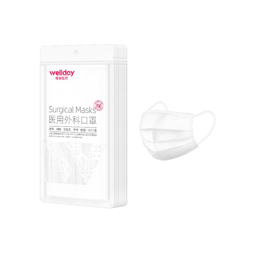 推荐商品：wellday/维德医疗 透气无菌一次性口罩 防飞沫 医疗三层 防沙尘暴 外科灭菌防尘防细菌熔喷布挂耳式医用正规