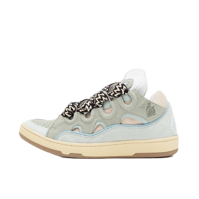 推荐商品：LANVIN 浪凡 Curb 舒适圆头 防滑耐磨 时尚百搭 潮流 运动 拼接 皮质 徽标 板鞋 蓝色/浅绿色