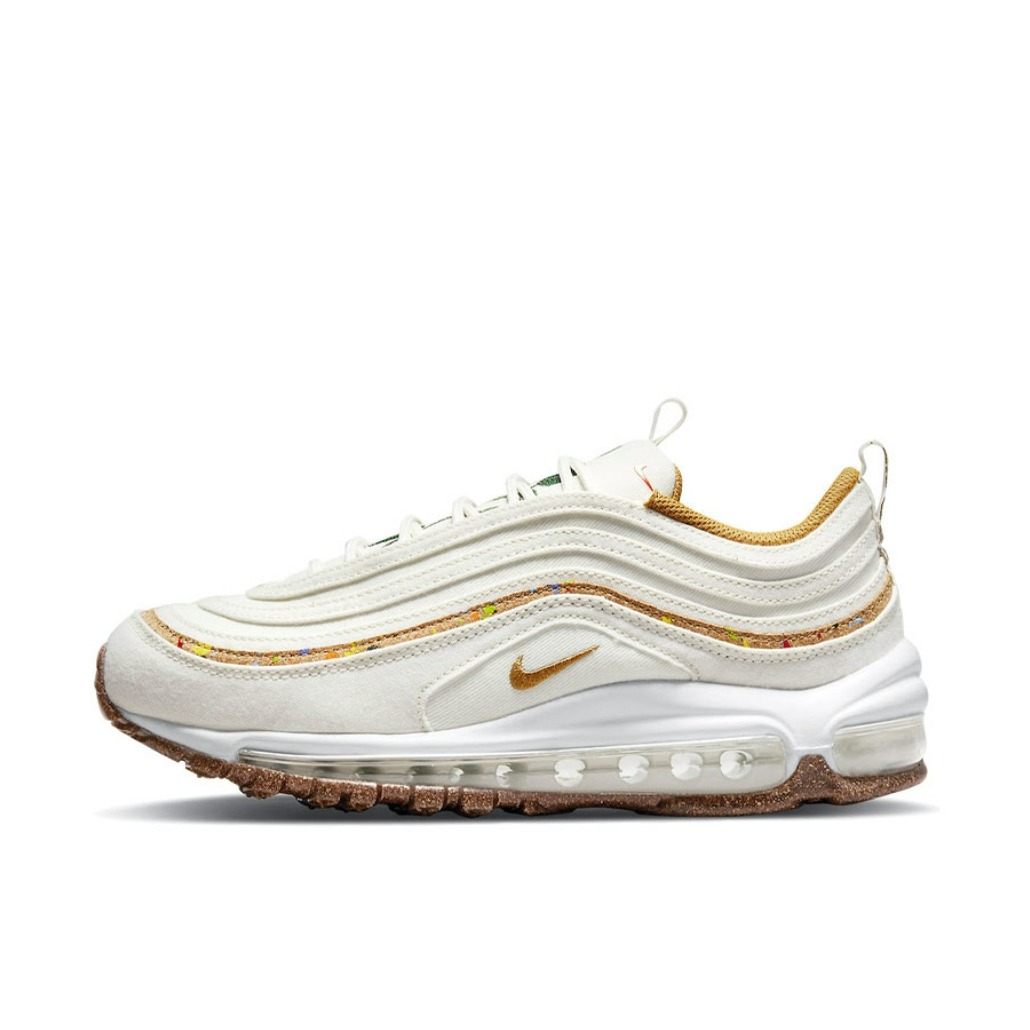 推荐商品：Nike Air Max 97 跑鞋 气垫减震全掌舒适透气防滑耐磨百搭复古织物合成革运动时尚圆头包裹性支撑 Cork 米白/金黄