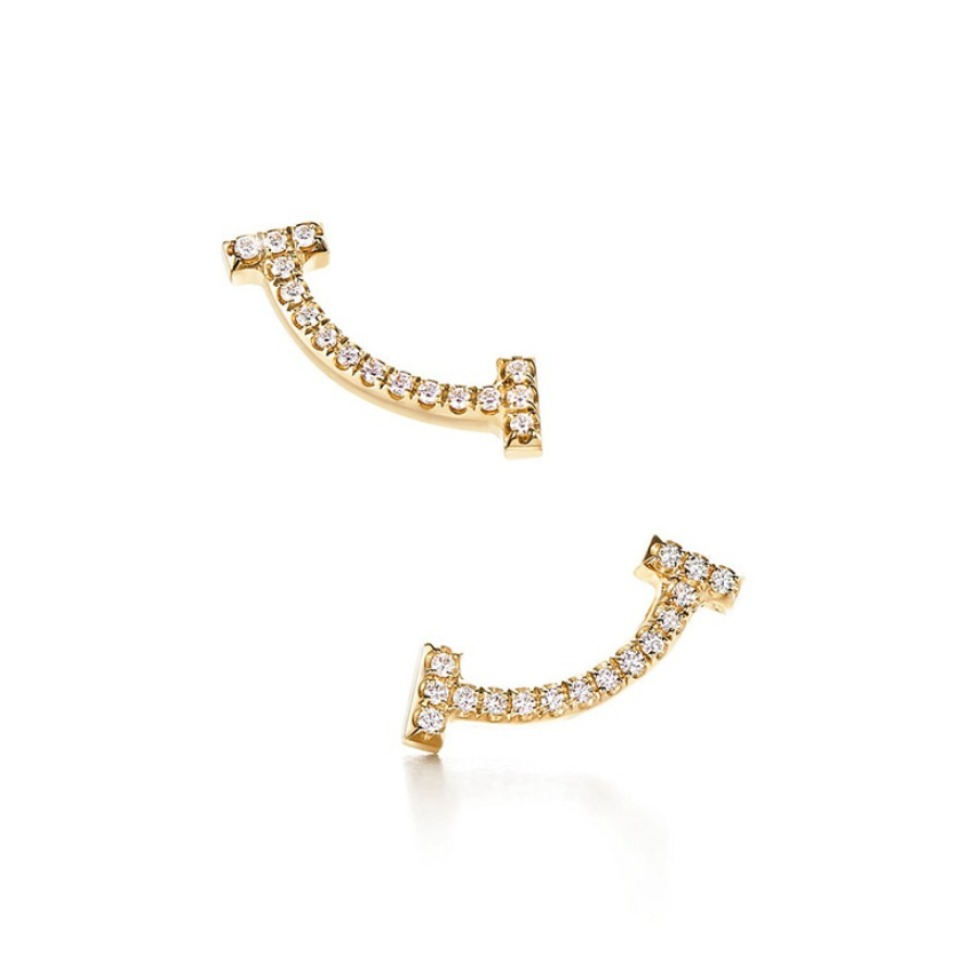 Tiffany&Co./蒂芙尼 T系列 18K玫瑰金镶嵌钻石微笑耳钉 36667176、36667184、36667168
