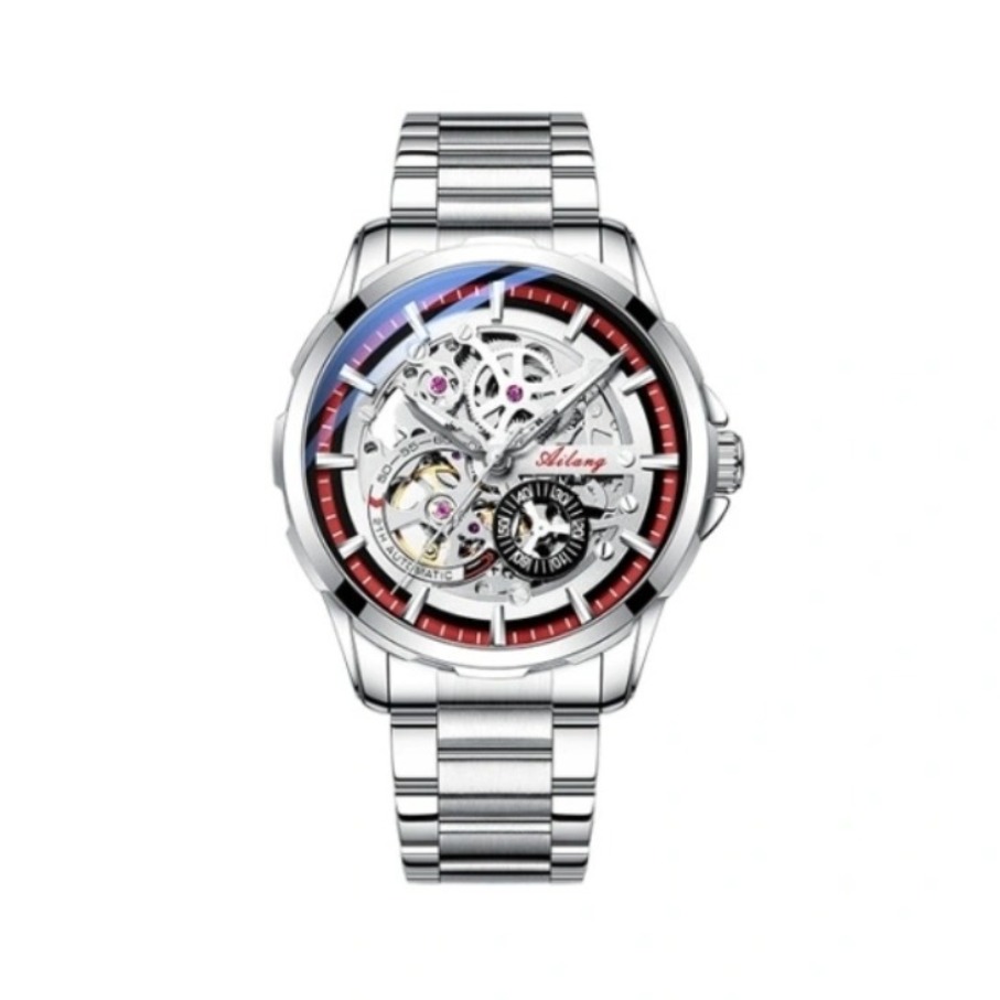 推荐商品：AILANG/艾浪 精钢表带个性双面镂空设夜光防水背透学生平价指针大表盘机械男士手表