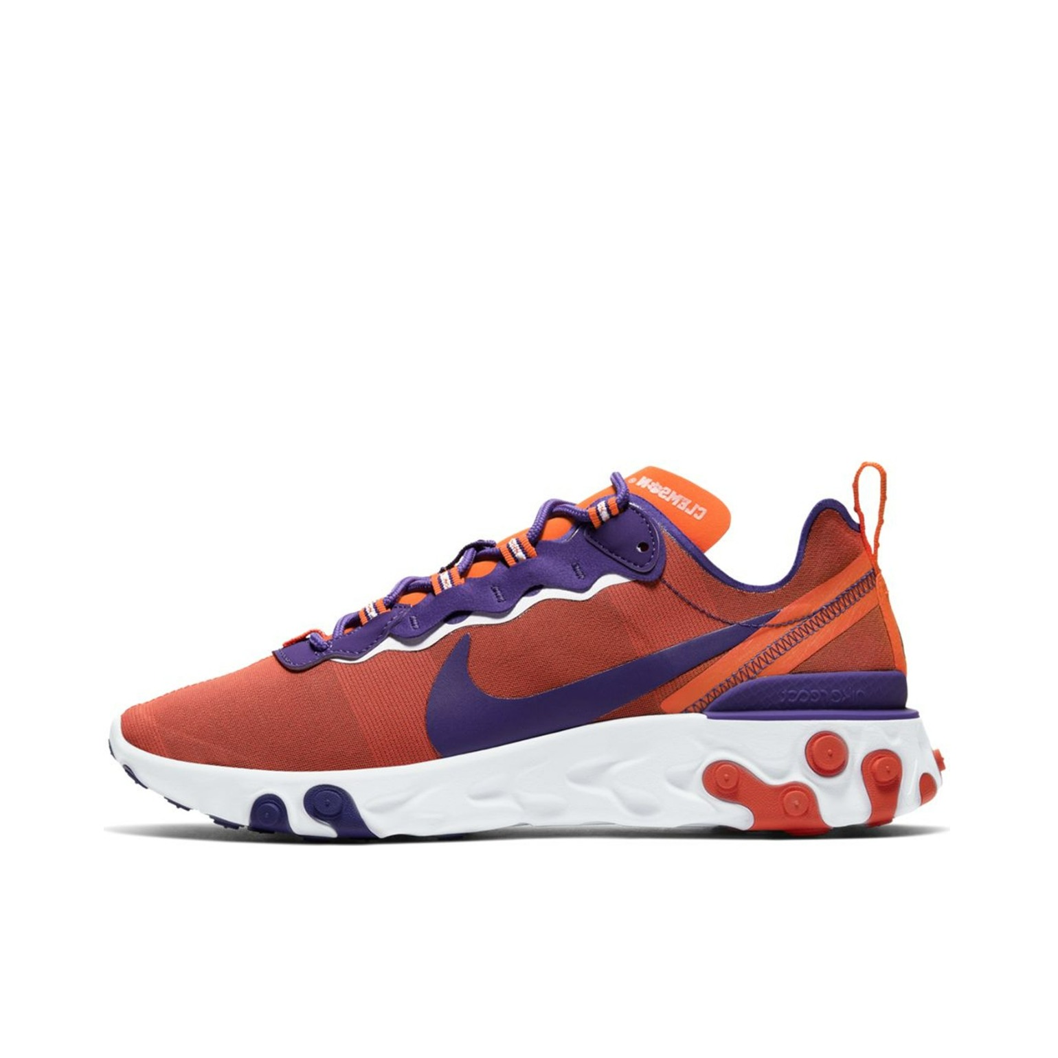 推荐商品：Nike React Element 55 跑鞋 轻便透气缓震耐磨舒适泡棉运动织物支撑防滑解构 橘黄/紫色
