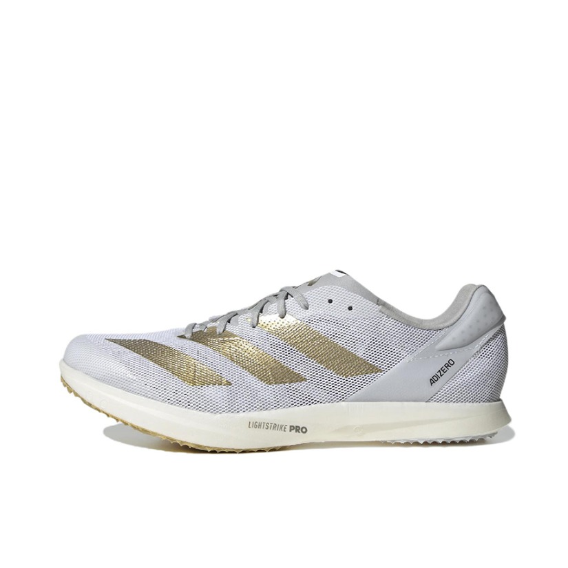 推荐商品：adidas adiZero Avanti 跑鞋 防滑耐磨减震碳板织物田径竞速长跑 灰色/金色